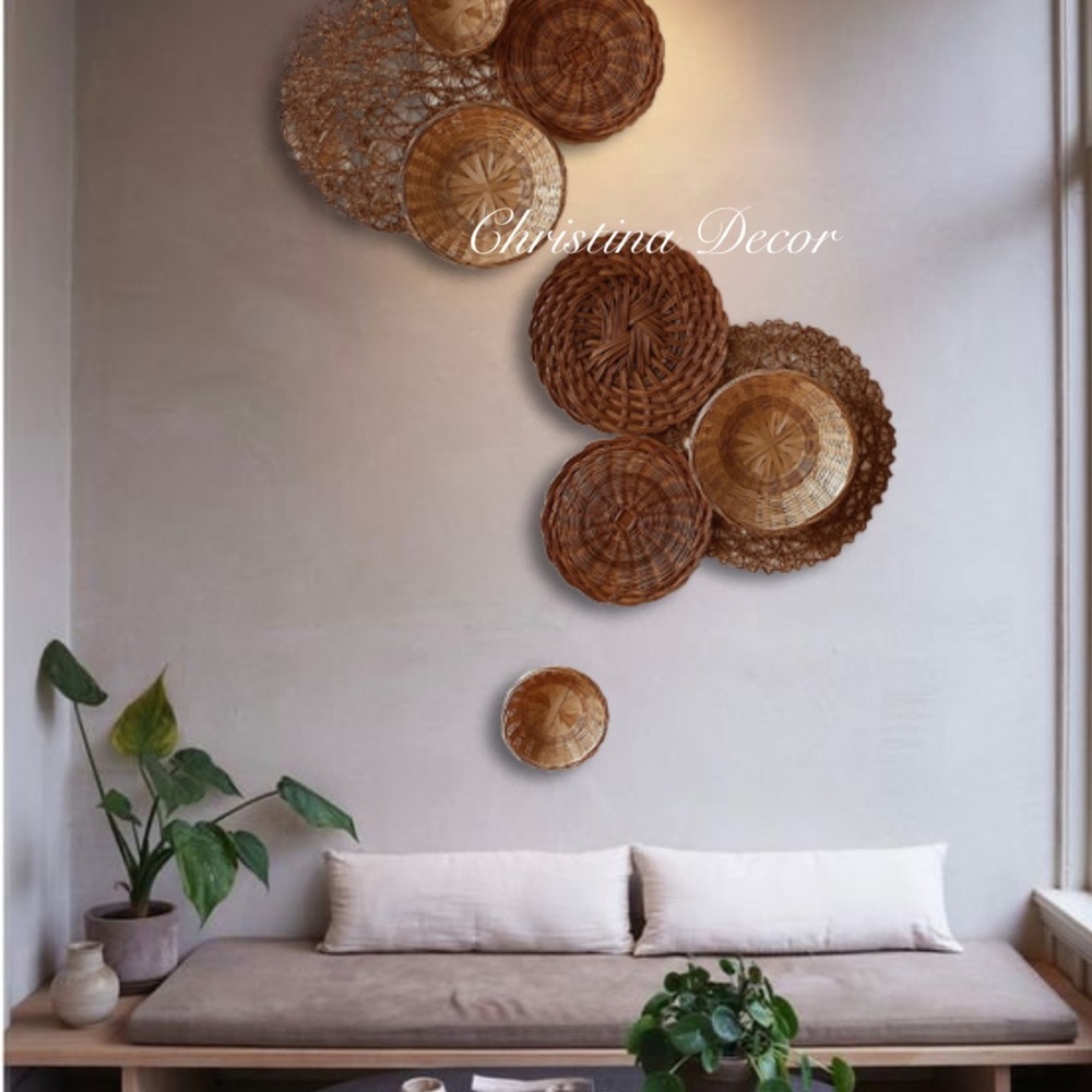 Set of 9  Seagrass Wall Basket For Wall Decor, Natural African Baskets